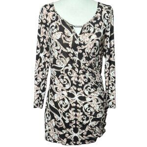 INC International Stretch  Womens  L Long Sleeve Wrap Blong Blouse Black White